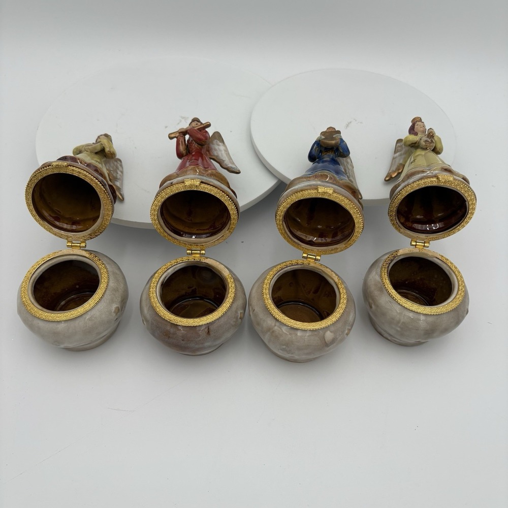 Set Of 4 Angel Trinket Box‎ with Instrument and Stars Hinged 6" Tall Vintage - Picture 8 of 15